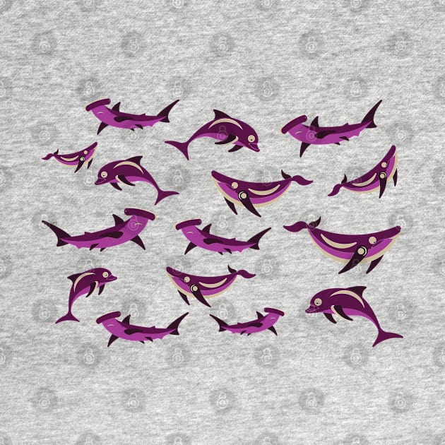 Pink pattern of dolphins and whales by Nosa rez